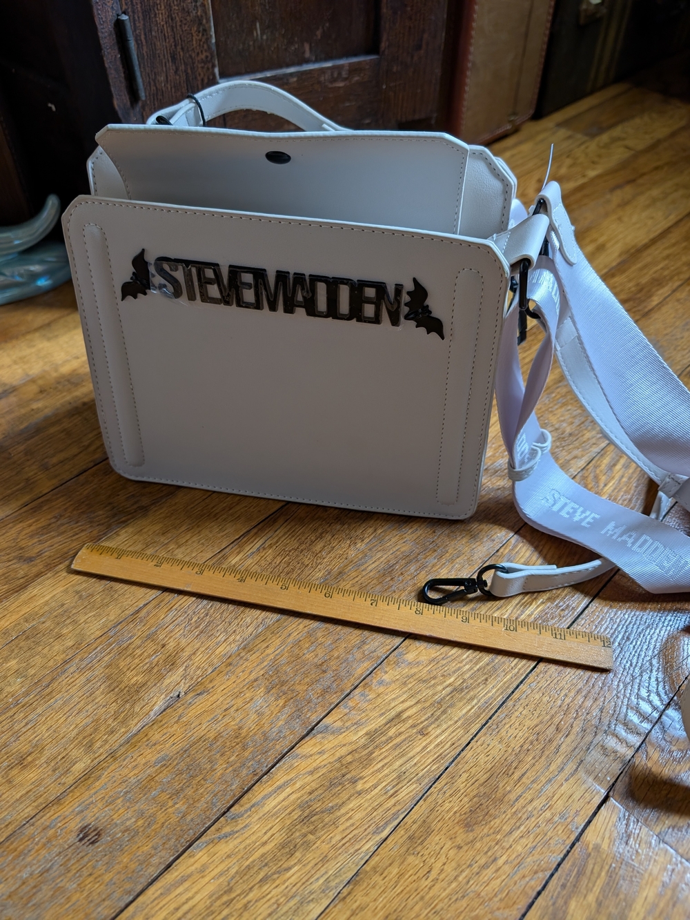 Steve Madden White Structured Crossbody with Logo Plaque